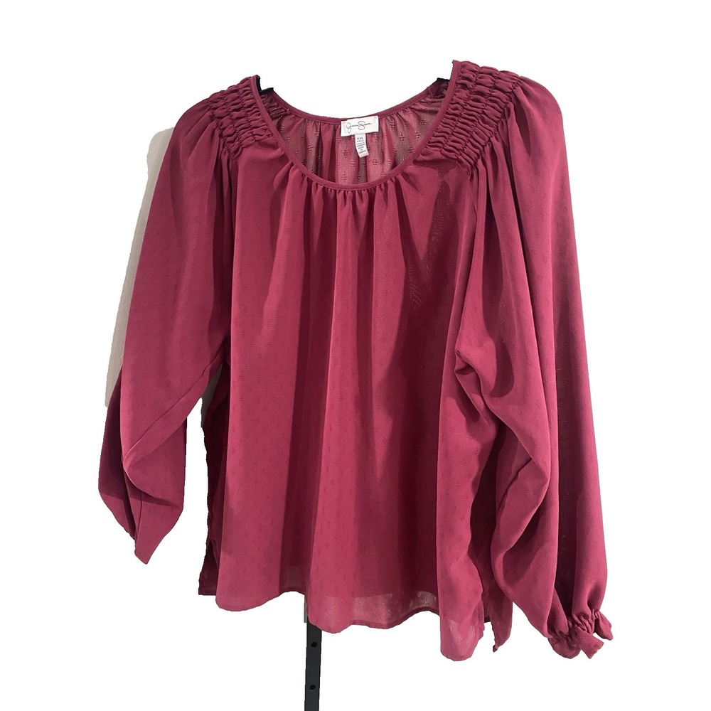 Jessica Simpson womens blouse shirt top maroon XXL NWOT babydoll loose